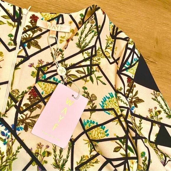 WAYF HENDRIX PRINT V-NECK ABSTRACT FLORAL LONG SLEEVE SHEATH DRESS M NWT - Picture 4 of 17